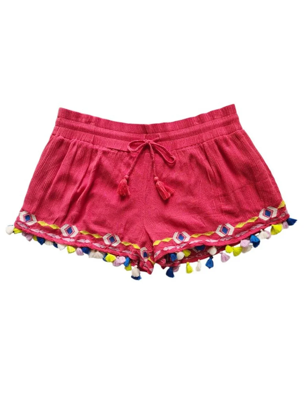 Piper by Townsen Red Swingy multicolored Tassel Hem Shorts Size M